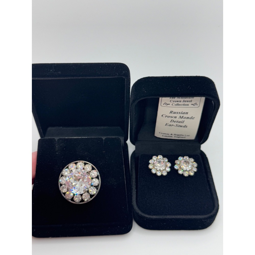 Miniature Crown Jewel Collection Russian Crown Monde Detail Brooch & Earrings